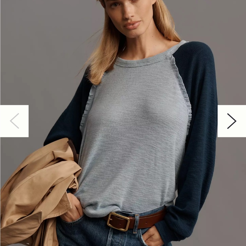 Anthropologie NWT- Pilcro Ruffled Raglan Thermal Top